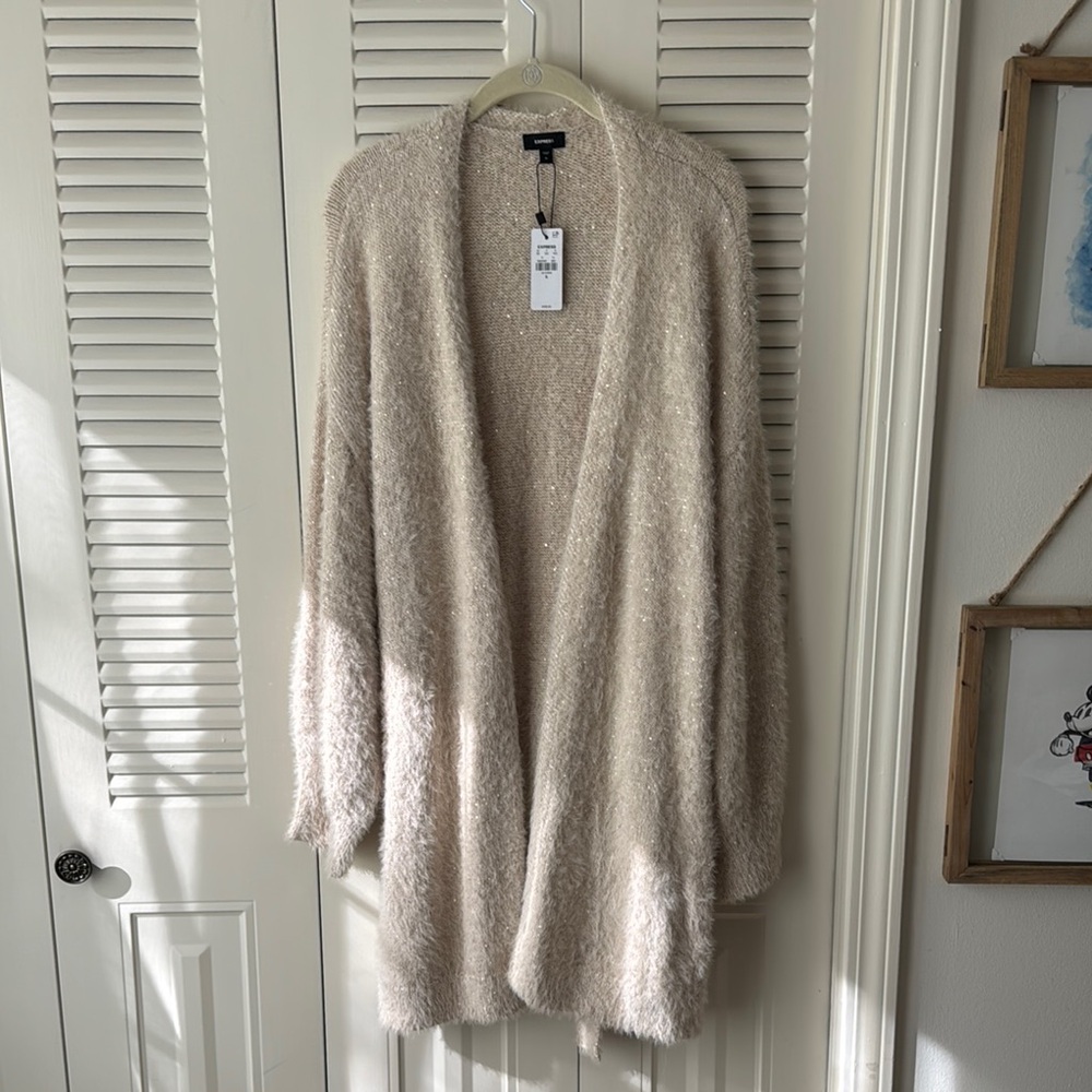 Express Cream Oversized Cardigan Sweater